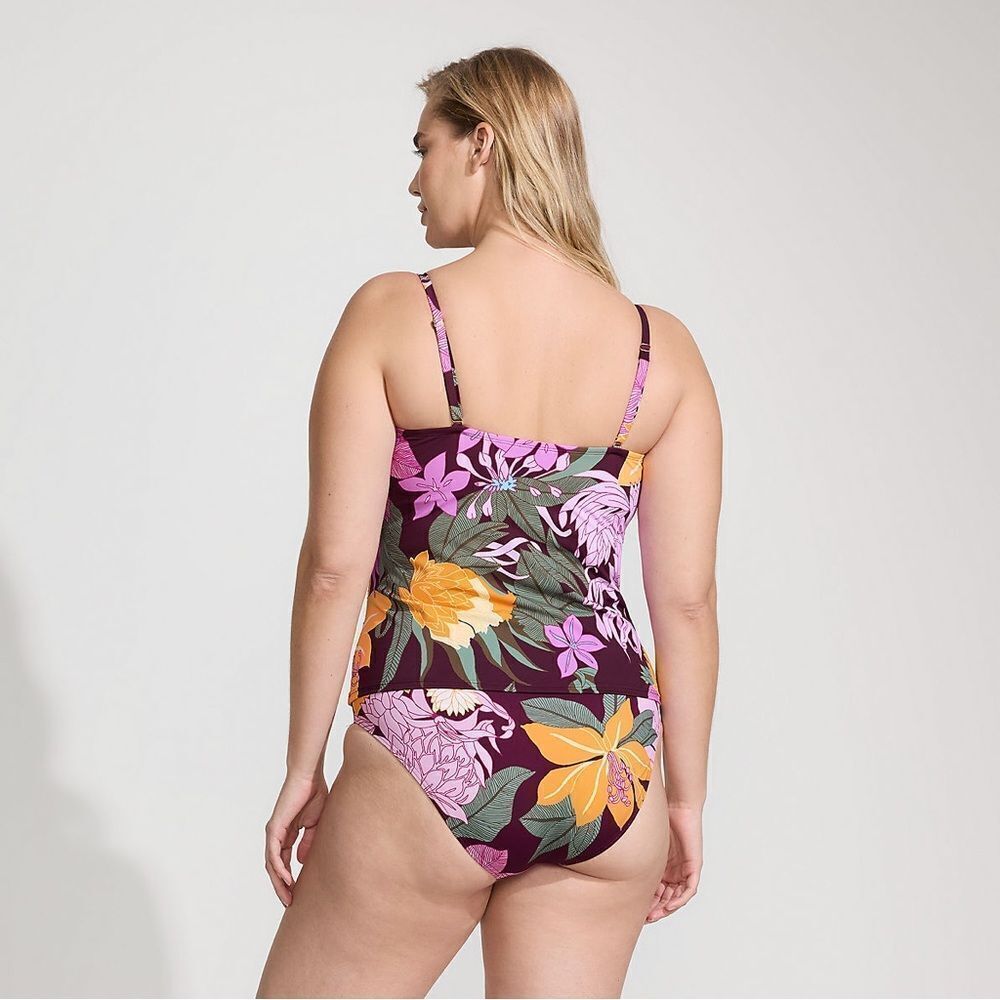 Land's End plus size slender suit U wire Bandeau dark wine multi floral Top Var - Picture 8 of 9
